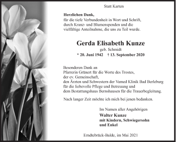 Traueranzeige von Gerda Elisabeth Kunze von Siegener Zeitung
