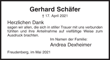 Traueranzeige von Gerhard Schäfer von Siegener Zeitung