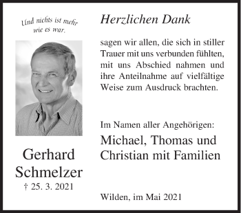 Traueranzeige von Gerhard Schmelzer von Siegener Zeitung