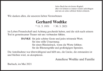 Traueranzeige von Gerhard Wodtke von Siegener Zeitung