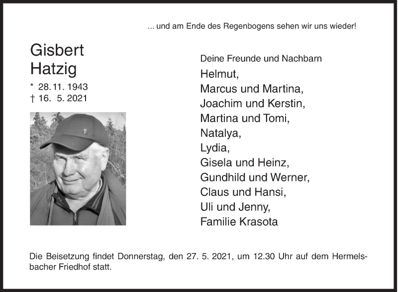  Traueranzeige für Gisbert Hatzig vom 22.05.2021 aus Siegener Zeitung