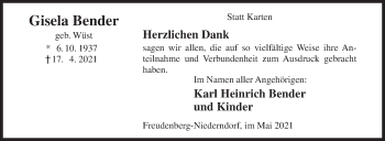 Traueranzeige von Gisela Bender von Siegener Zeitung