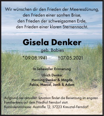 Traueranzeige von Gisela Denker von Siegener Zeitung