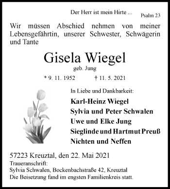 Traueranzeige von Gisela Wiegel von Siegener Zeitung