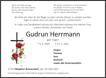 Traueranzeige von Gudrun Herrmann von Siegener Zeitung