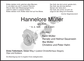 Traueranzeige von Hannelore Müller von Siegener Zeitung