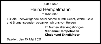 Traueranzeige von Heinz Hempelmann von Siegener Zeitung