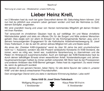 Traueranzeige von Heinz Krell von Siegener Zeitung