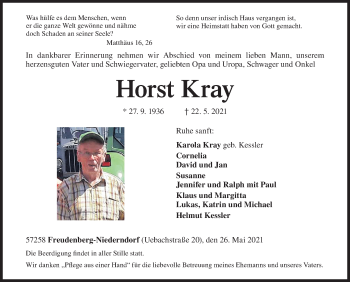 Traueranzeige von Horst Kray von Siegener Zeitung