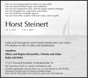 Traueranzeige von Horst Steinert von Siegener Zeitung