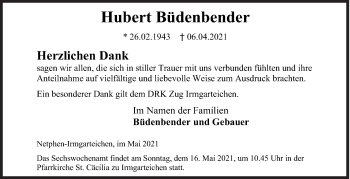 Traueranzeige von Hubert Büdenbender von Siegener Zeitung