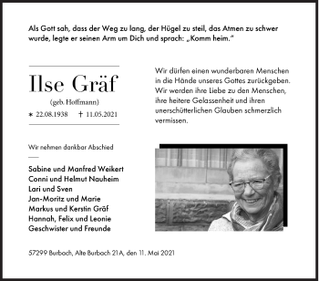 Traueranzeige von Ilse Gräf von Siegener Zeitung