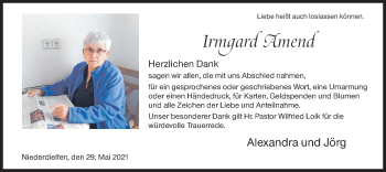 Traueranzeige von Irmgard Amend von Siegener Zeitung
