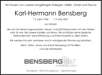 Traueranzeige von Karl-Hermann Bensberg von Siegener Zeitung