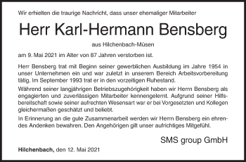 Traueranzeige von Karl-Hermann Bensberg von Siegener Zeitung