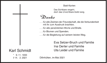 Traueranzeige von Karl Schmidt von Siegener Zeitung