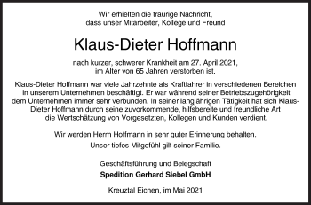 Traueranzeige von Klaus-Dieter Hoffmann von Siegener Zeitung