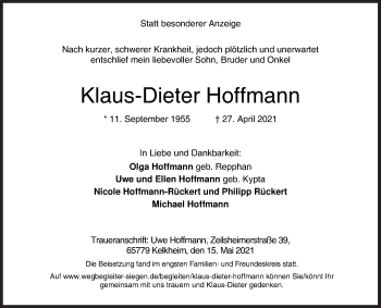 Traueranzeige von Klaus-Dieter Hoffmann von Siegener Zeitung
