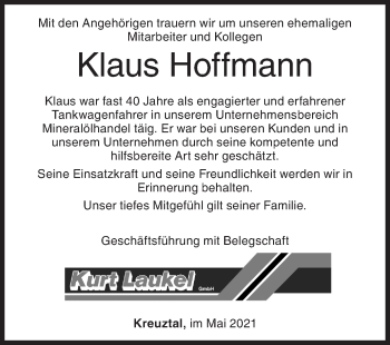 Traueranzeige von Klaus Hoffmann von Siegener Zeitung
