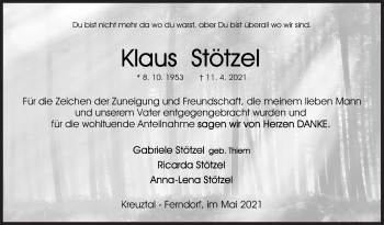 Traueranzeige von Klaus Stötzel von Siegener Zeitung