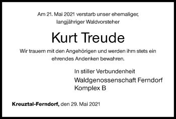 Traueranzeige von Kurt Treude von Siegener Zeitung