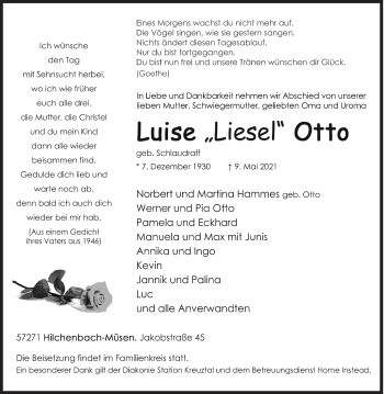 Traueranzeige von Luise  Otto von Siegener Zeitung
