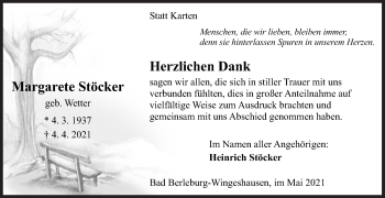 Traueranzeige von Margarete Stöcker von Siegener Zeitung