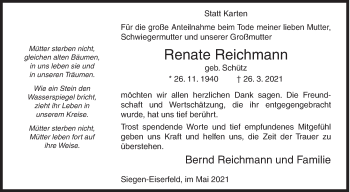 Traueranzeige von Renate Reichmann von Siegener Zeitung