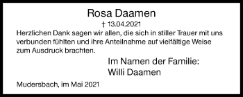 Traueranzeige von Rosa Daamen von Siegener Zeitung