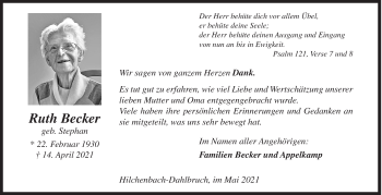 Traueranzeige von Ruth Becker von Siegener Zeitung