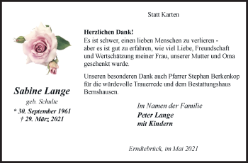 Traueranzeige von Sabine Lange von Siegener Zeitung