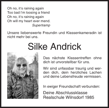 Traueranzeige von Silke Andrick von Siegener Zeitung