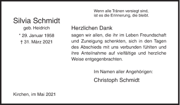 Traueranzeige von Silvia Schmidt von Siegener Zeitung