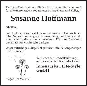 Traueranzeige von Susanne Hoffmann von Siegener Zeitung