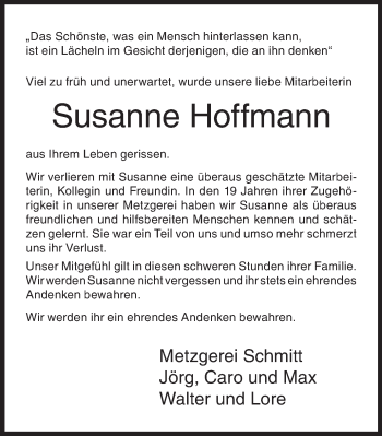 Traueranzeige von Susanne Hoffmann von Siegener Zeitung