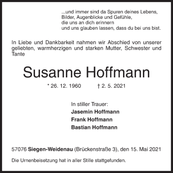 Traueranzeige von Susanne Hoffmann von Siegener Zeitung