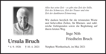 Traueranzeige von Ursula Bruch von Siegener Zeitung