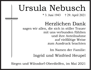 Traueranzeige von Ursula Nebusch von Siegener Zeitung