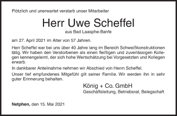 Traueranzeige von Uwe Scheffel von Siegener Zeitung