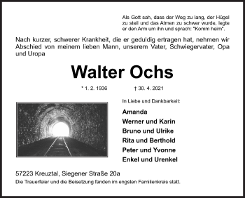 Traueranzeige von Walter Ochs von Siegener Zeitung