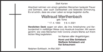 Traueranzeige von Waltraud Werthenbach von Siegener Zeitung