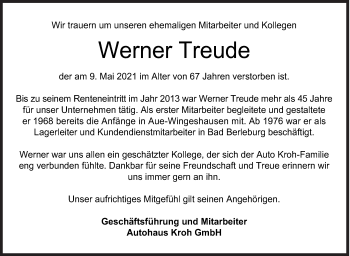 Traueranzeige von Werner Treude von Siegener Zeitung