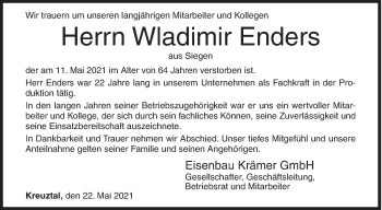 Traueranzeige von Wladimir Enders von Siegener Zeitung