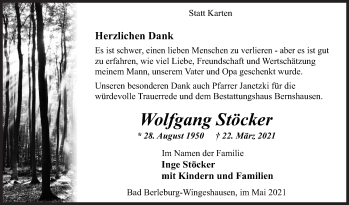 Traueranzeige von Wolfgang Stöcker von Siegener Zeitung