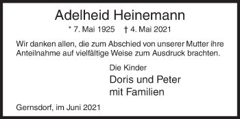 Traueranzeige von Adelheid Heinemann von Siegener Zeitung