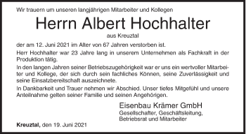 Traueranzeige von Albert Hochhalter von Siegener Zeitung