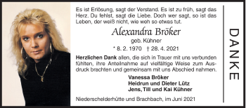 Traueranzeige von Alexandra Bröker von Siegener Zeitung