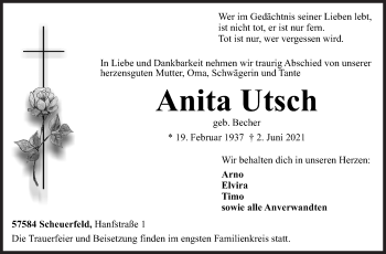 Traueranzeige von Anita Utsch von Siegener Zeitung