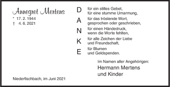Traueranzeige von Annegret Mertens von Siegener Zeitung