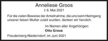 Traueranzeige von Anneliese Groos von Siegener Zeitung